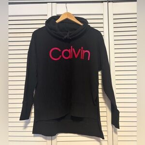 Calvin Klein Womens Sweat Shirt Cowl Neck Pink Logo Small